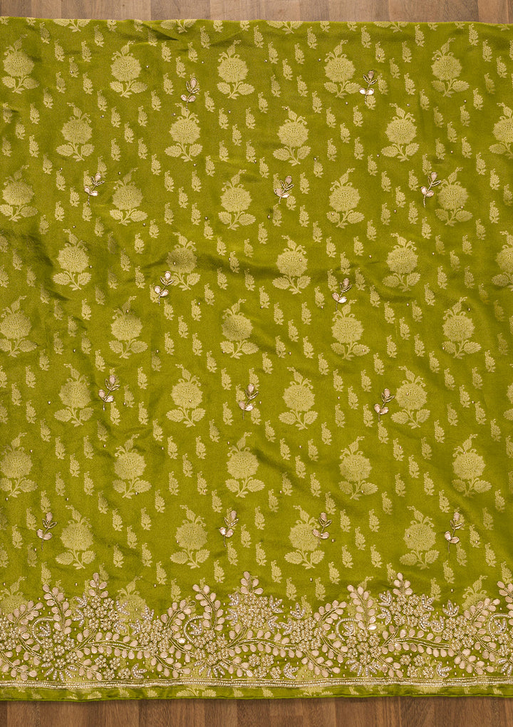 Mehendi Gotapatti Brocade Unstitched Salwar Suit-Koskii