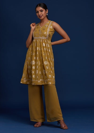 Mehendi Pearlwork Georgette Designer Salwar Suit - Koskii