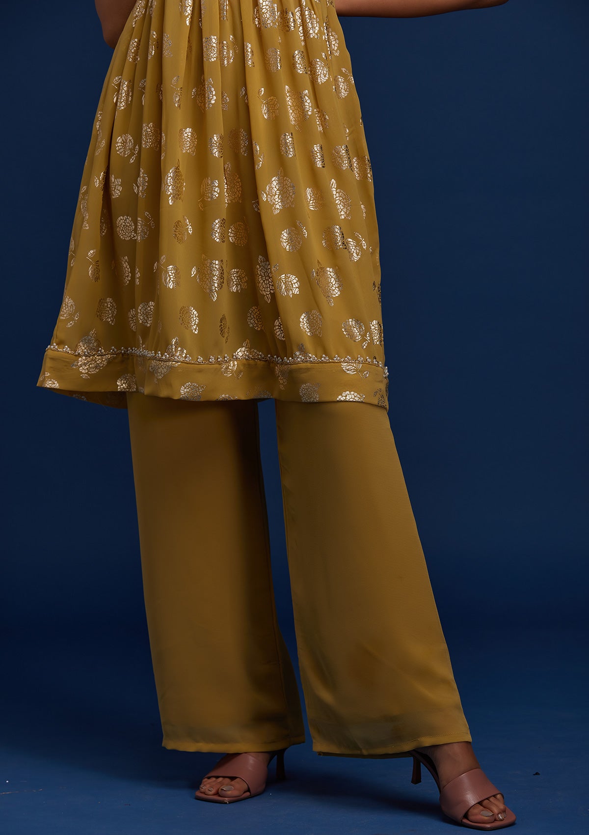 Mehendi Pearlwork Georgette Designer Salwar Suit - Koskii