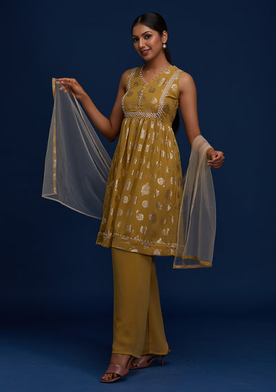 Mehendi Pearlwork Georgette Designer Salwar Suit - Koskii