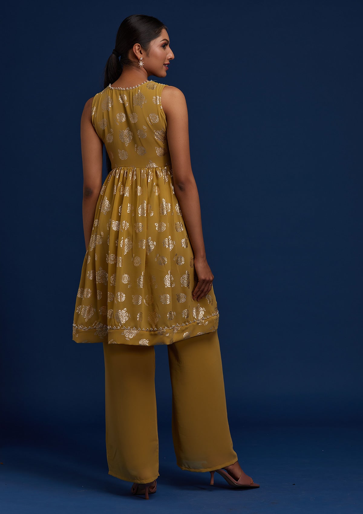 Mehendi Pearlwork Georgette Designer Salwar Suit - Koskii