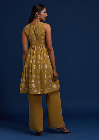 Mehendi Pearlwork Georgette Designer Salwar Suit - Koskii