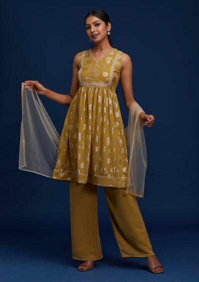 Mehendi Pearlwork Georgette Designer Salwar Suit - Koskii