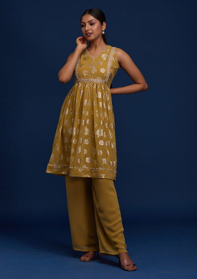 Mehendi Pearlwork Georgette Designer Salwar Suit - Koskii