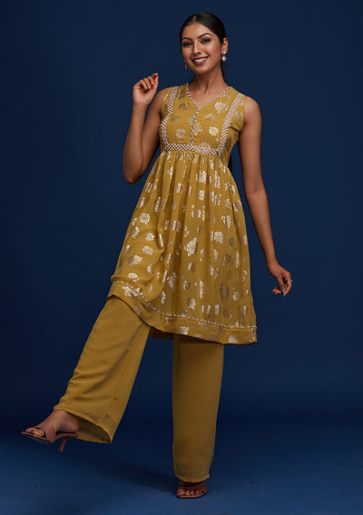 Mehendi Pearlwork Georgette Designer Salwar Suit - Koskii