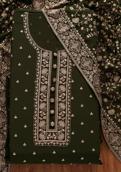 Mehendi Sequins Georgette Designer Unstitched Salwar Suit - koskii