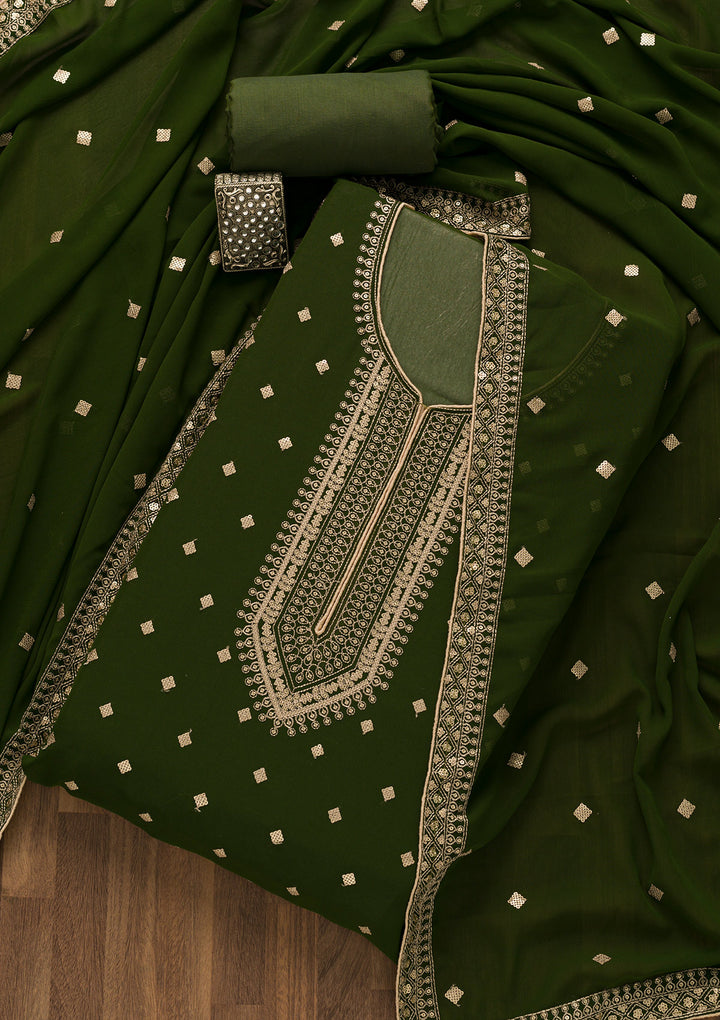 Mehendi Sequins Georgette Unstitched Salwar Suit-Koskii