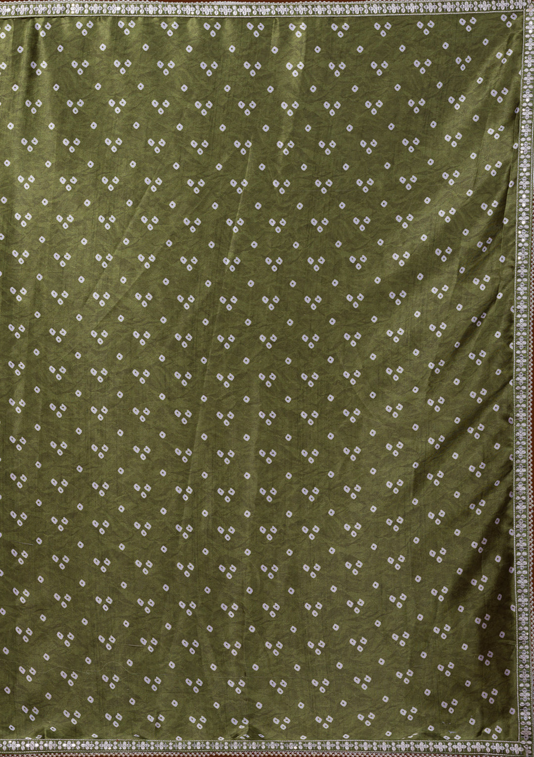 Mehendi Bandhani Satin Saree-Koskii