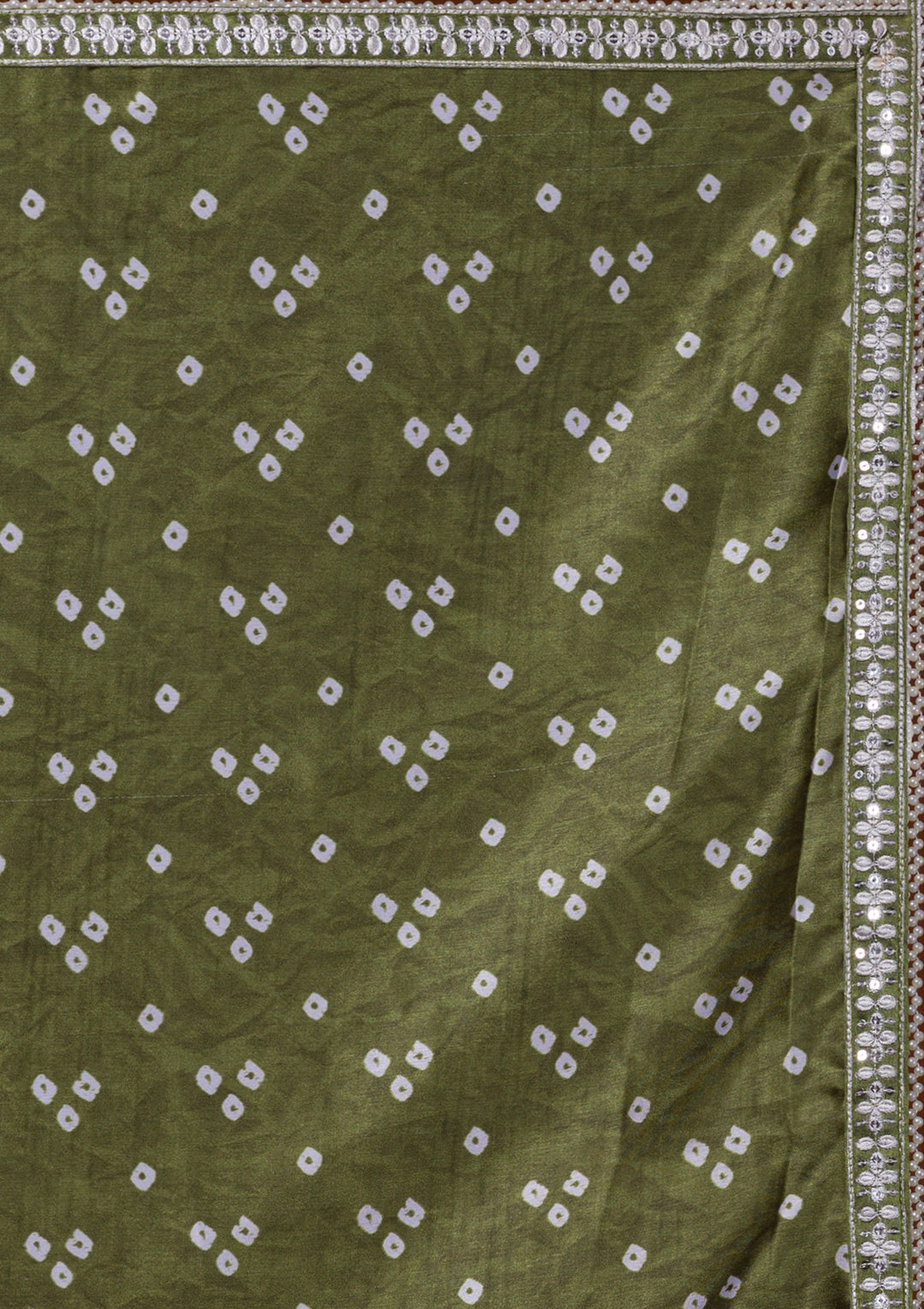 Mehendi Bandhani Satin Saree-Koskii