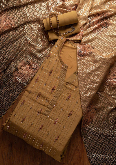 Mehendi Sequins Semi Crepe Designer Semi-Stitched Salwar Suit - koskii