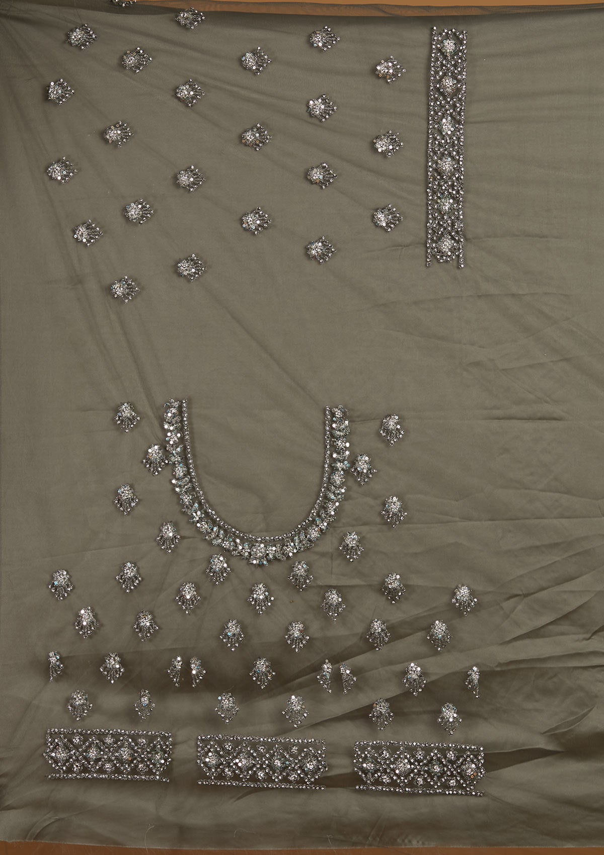 Mehendi Silver Stonework Net Designer Semi-Stitched Lehenga - Koskii