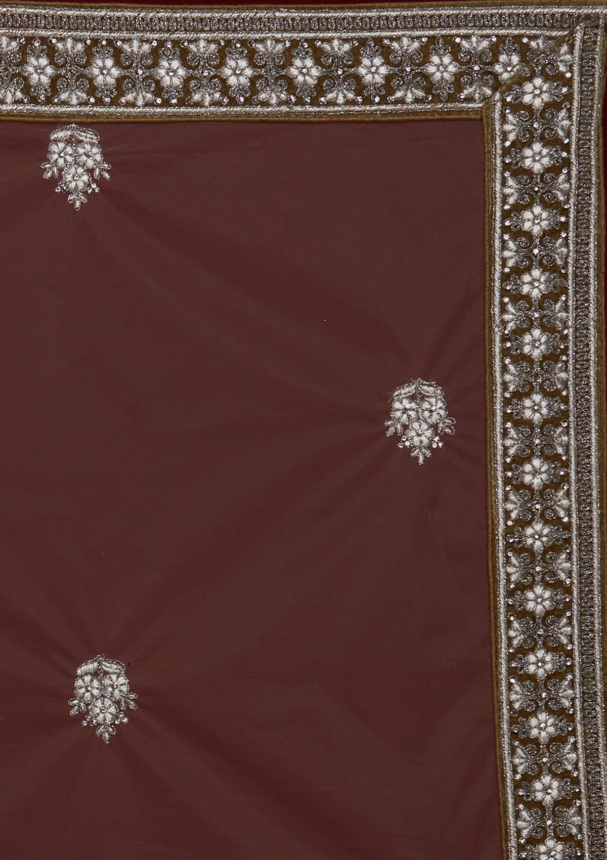 Mehendi Silver Stonework Velvet Designer Semi-Stitched Lehenga - koskii
