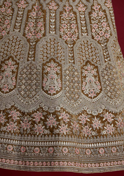 Mehendi Silver Stonework Velvet Designer Semi-Stitched Lehenga - koskii