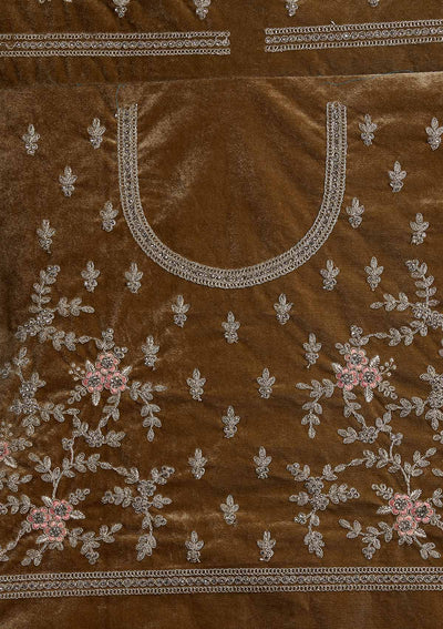 Mehendi Silver Stonework Velvet Designer Semi-Stitched Lehenga - koskii