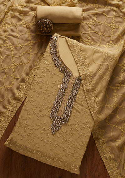 Mehendi Stonework Georgette Designer Unstitched Salwar Suit - koskii