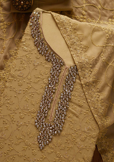 Mehendi Stonework Georgette Designer Unstitched Salwar Suit - koskii