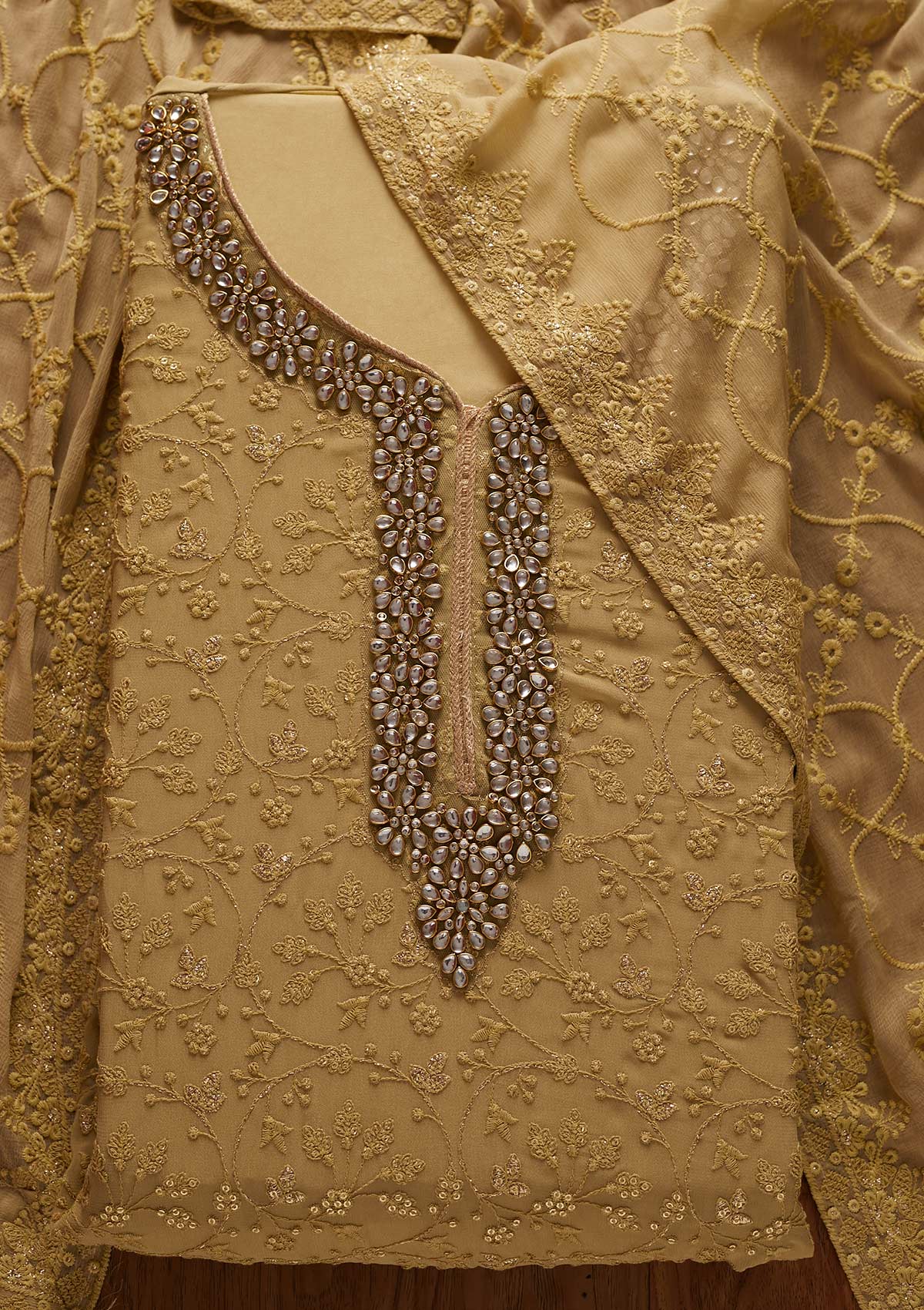 Mehendi Stonework Georgette Designer Unstitched Salwar Suit - koskii