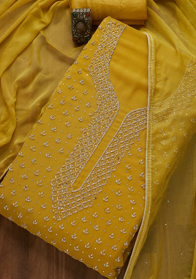 Mehendi Stonework Georgette Unstitched Salwar Suit-Koskii