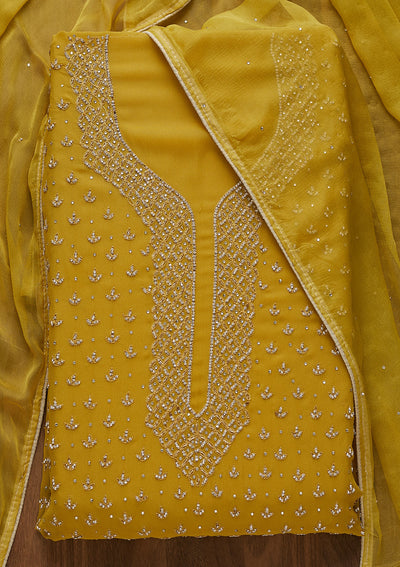 Mehendi Stonework Georgette Unstitched Salwar Suit-Koskii