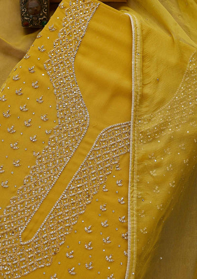 Mehendi Stonework Georgette Unstitched Salwar Suit-Koskii