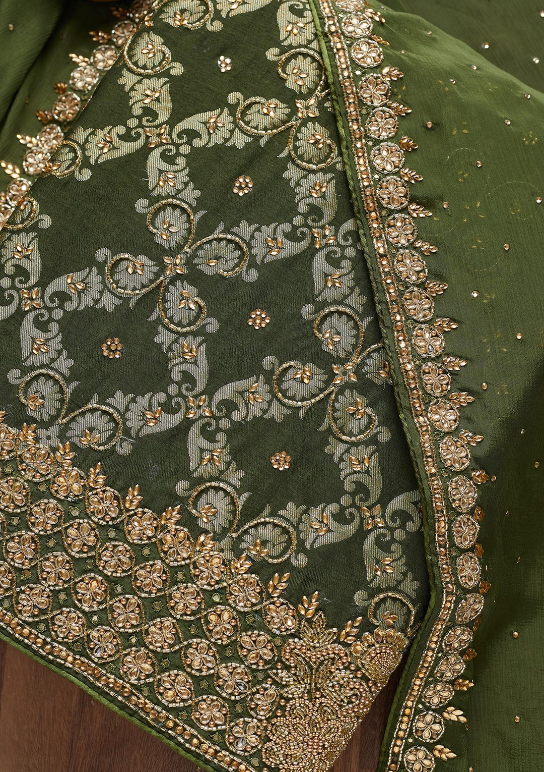 Mehendi Stonework Georgette Unstitched Salwar Suit - Koskii