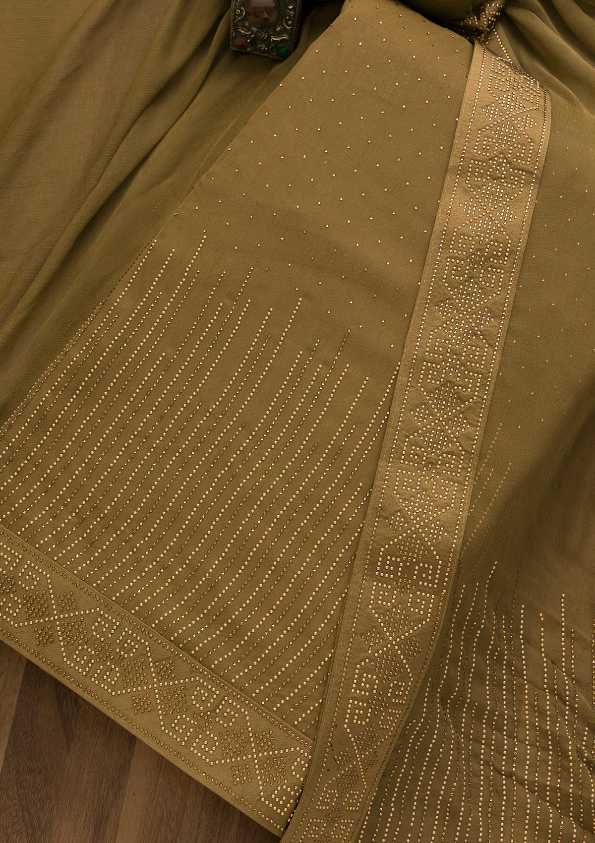 Mehendi Stonework Georgette Unstitched Salwar Suit-Koskii