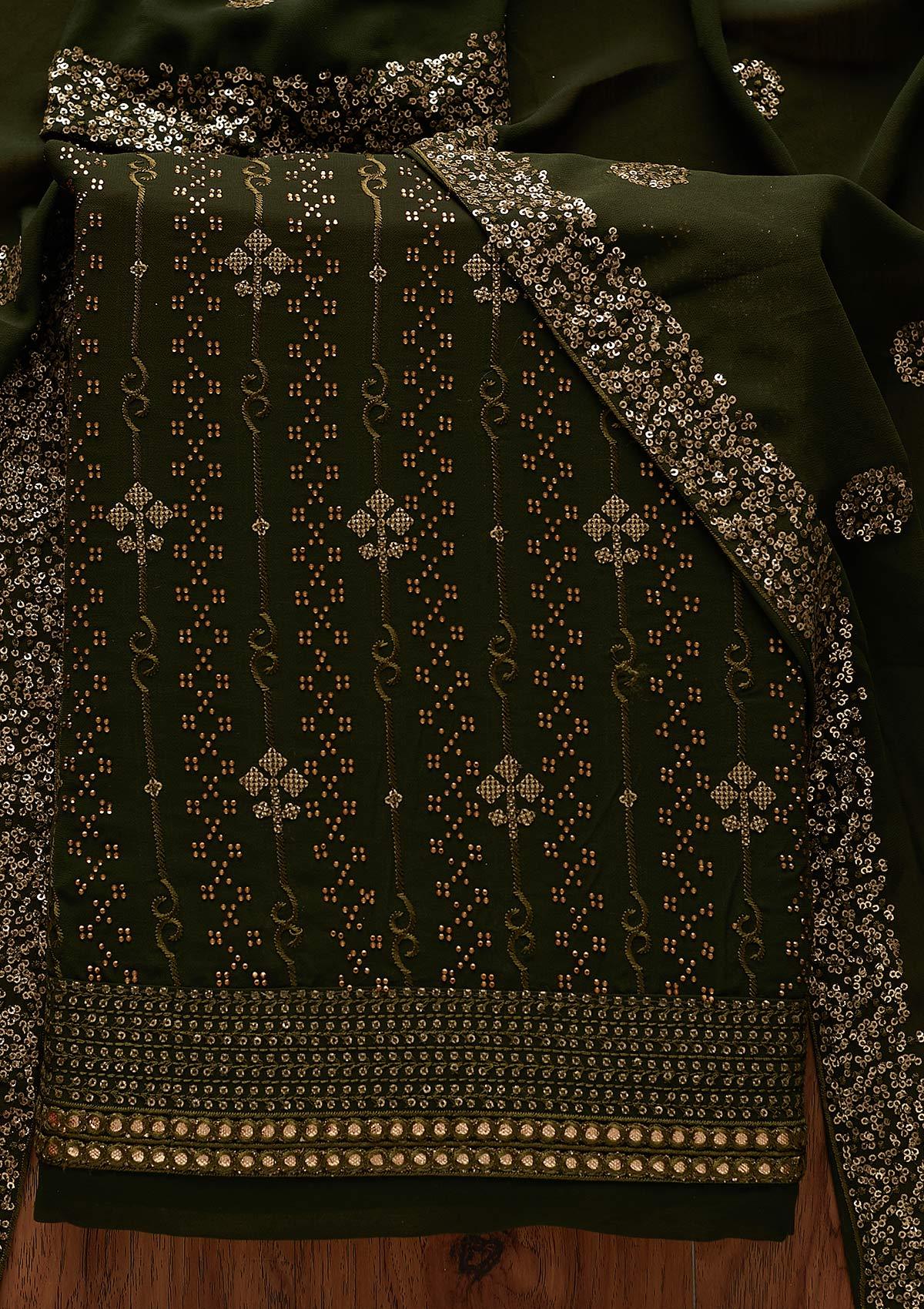 Mehendi Swarovski Georgette Designer Unstitched Salwar Suit - koskii