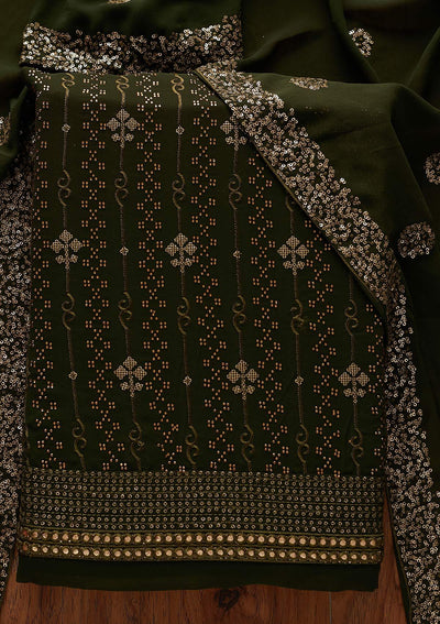 Mehendi Swarovski Georgette Designer Unstitched Salwar Suit - koskii