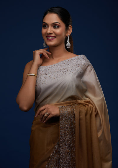 Mehendi Swarovski Tissue Designer Saree - Koskii