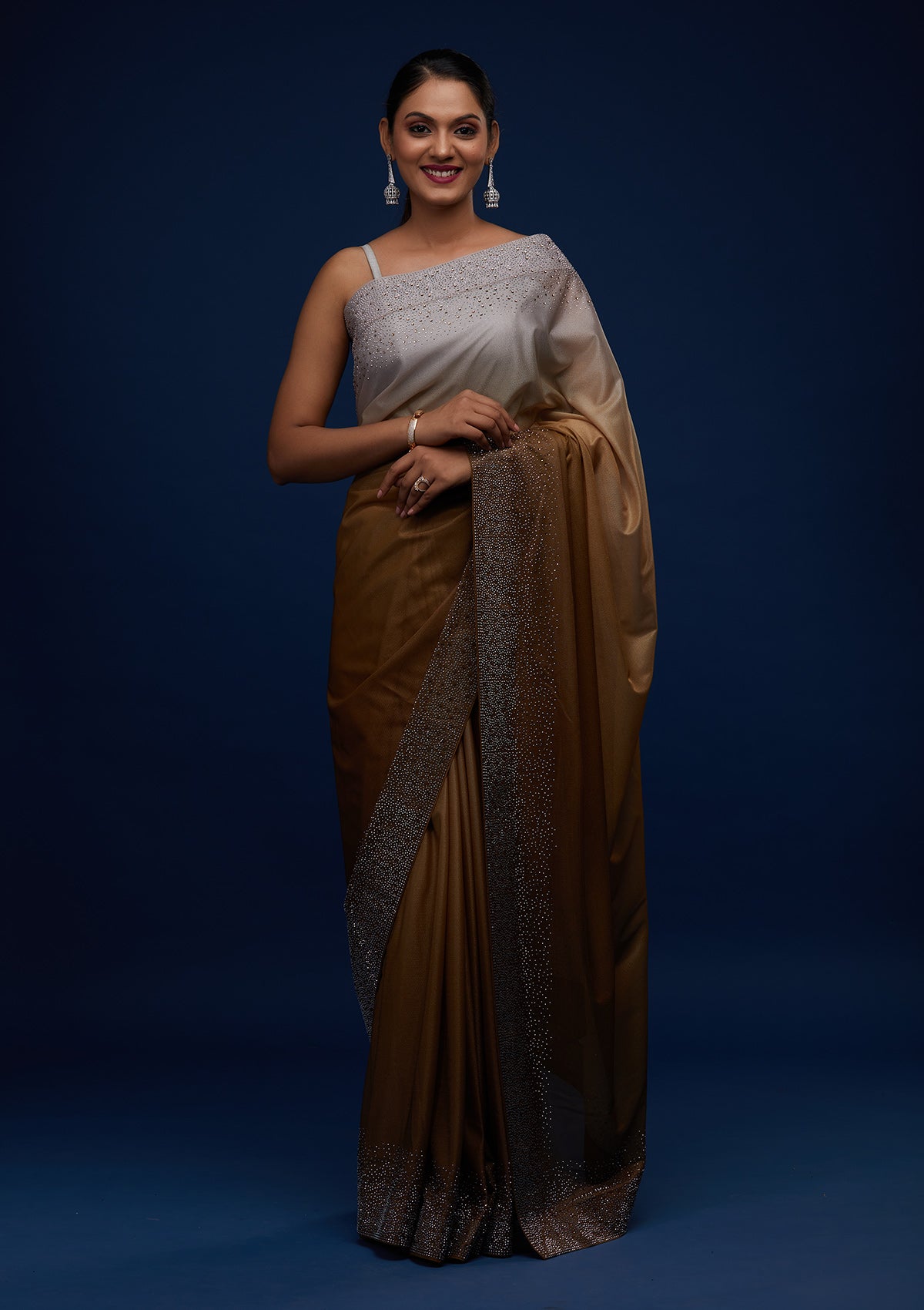 Mehendi Swarovski Tissue Designer Saree - Koskii