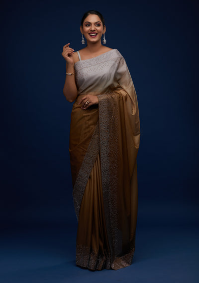 Mehendi Swarovski Tissue Designer Saree - Koskii