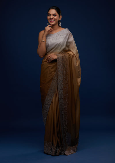 Mehendi Swarovski Tissue Designer Saree - Koskii