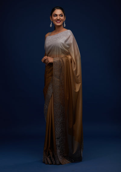 Mehendi Swarovski Tissue Designer Saree - Koskii
