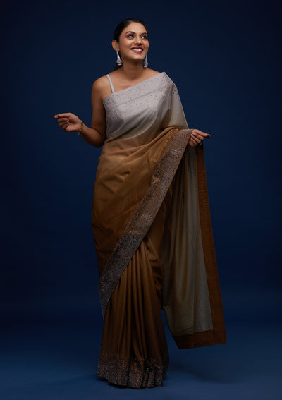 Mehendi Swarovski Tissue Designer Saree - Koskii