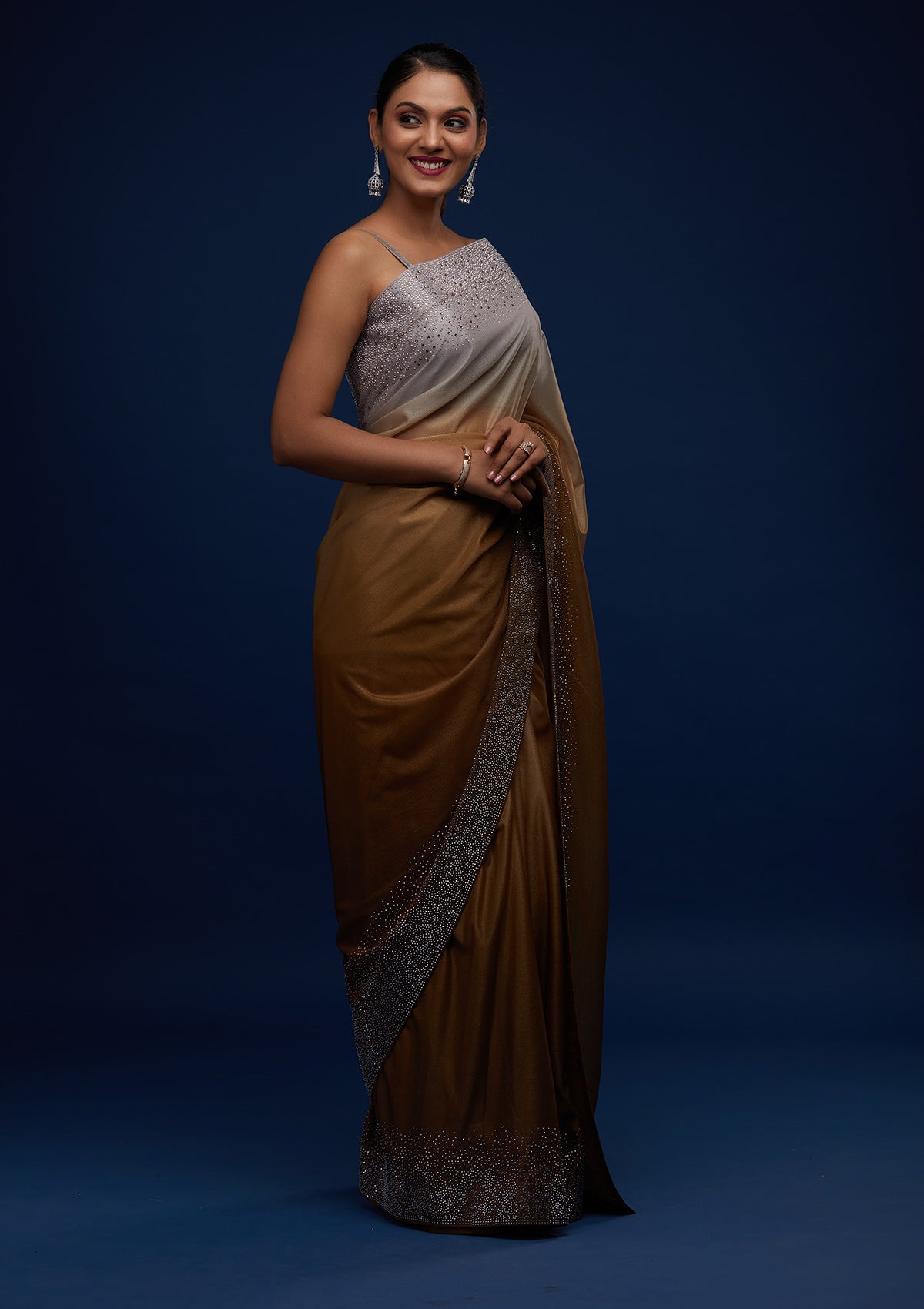 Mehendi Swarovski Tissue Designer Saree - Koskii