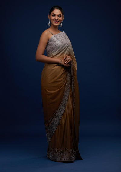 Mehendi Swarovski Tissue Designer Saree - Koskii