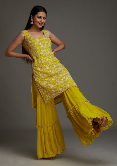 Mehendi Threadwork Georgette Designer Salwar Suit - Koskii