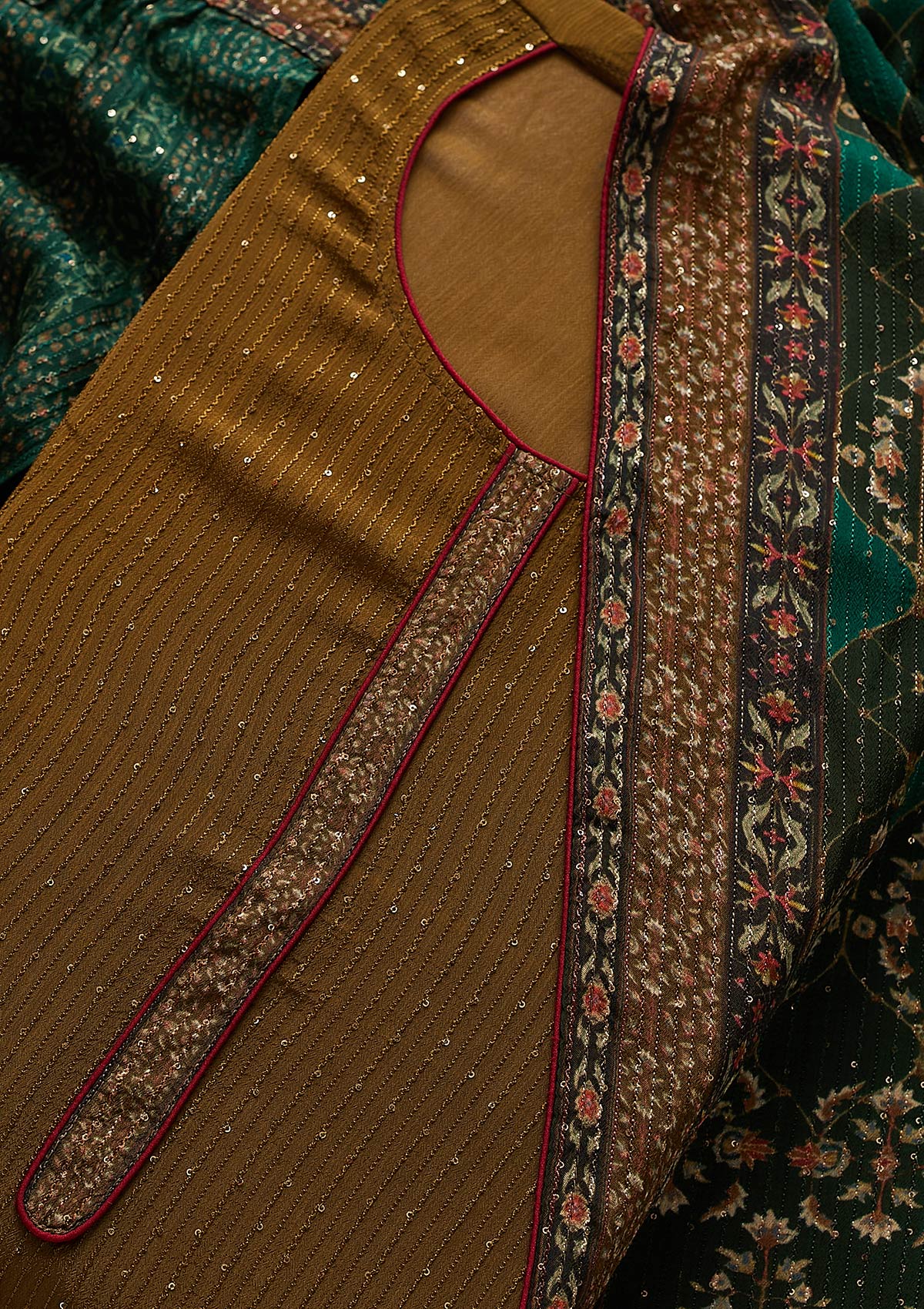 Mehendi Threadwork Georgette Designer Semi-Stitched Salwar Suit - Koskii