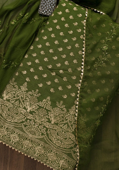 Mehendi Zariwork Art Silk Unstitched Salwar Suit-Koskii