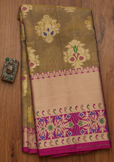 Mehendi Zariwork Art Silk Saree- Koskii