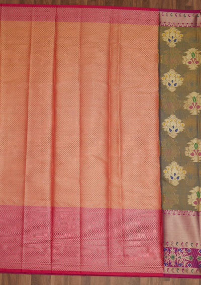 Mehendi Zariwork Art Silk Saree - Koskii