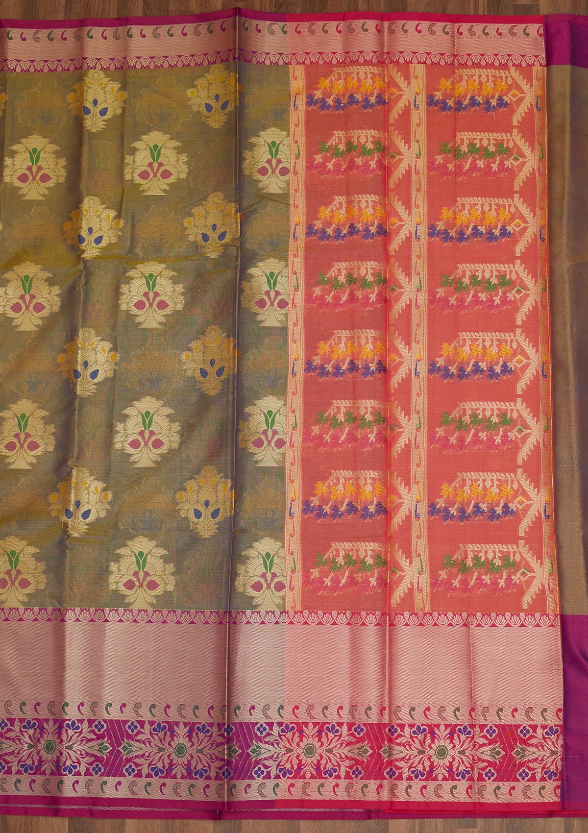 Mehendi Zariwork Art Silk Saree - Koskii