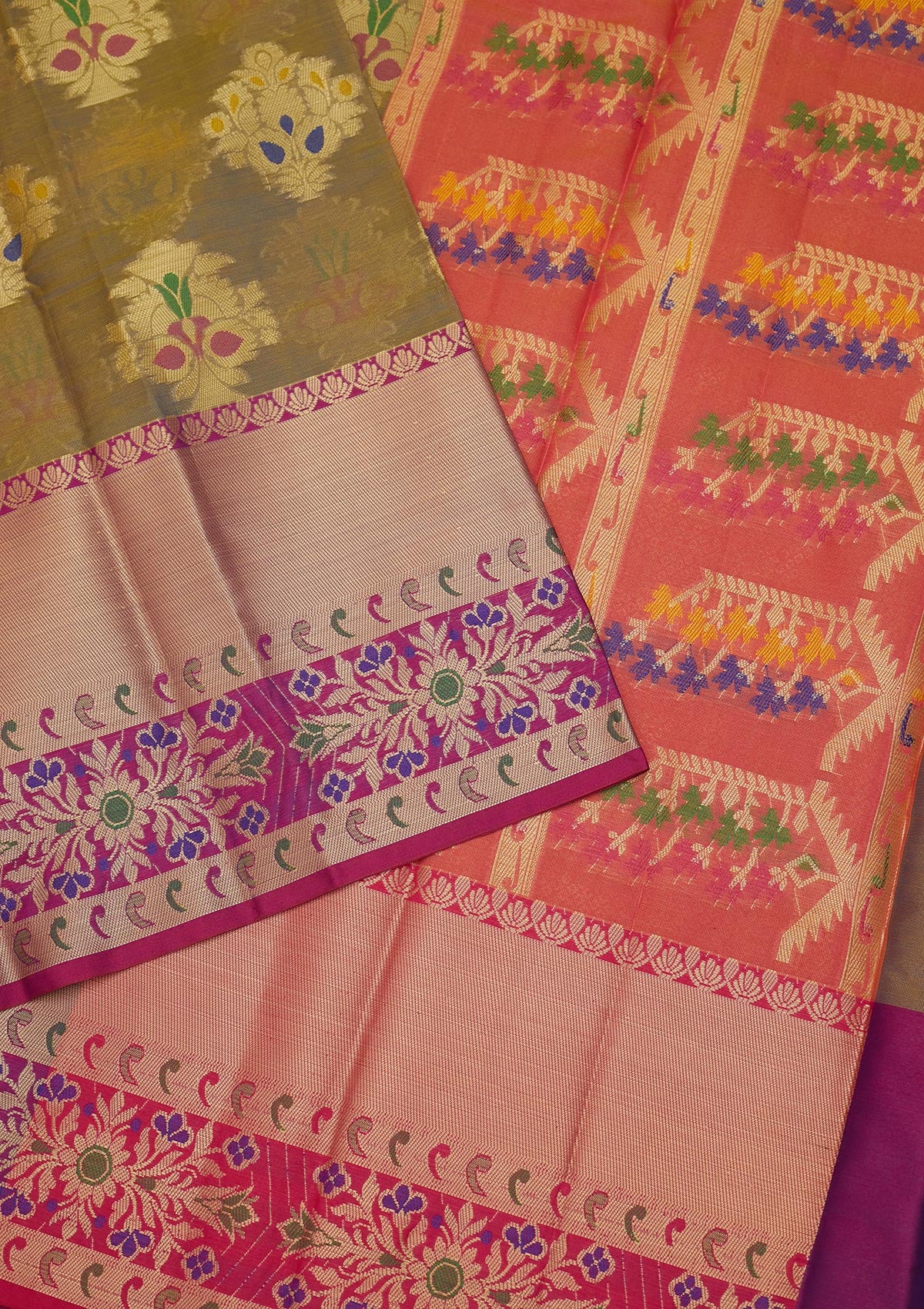 Mehendi Zariwork Art Silk Saree - Koskii