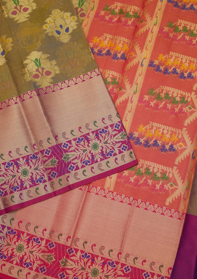 Mehendi Zariwork Art Silk Saree - Koskii