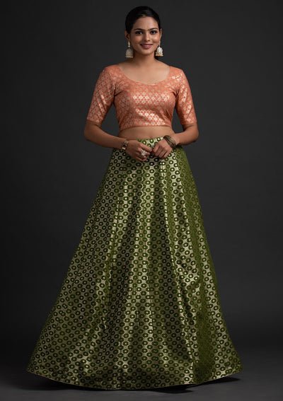 Mehendi Zariwork Banarasi Designer Skirt - koskii