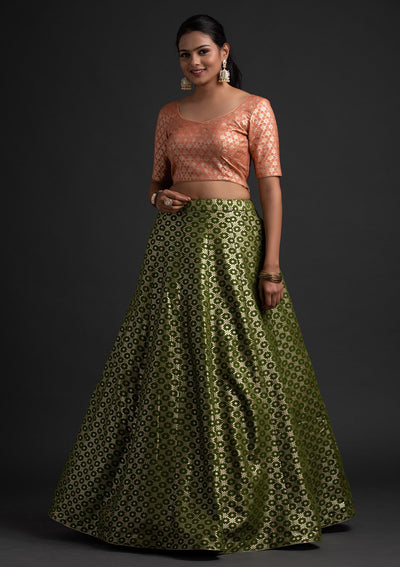 Mehendi Zariwork Banarasi Designer Skirt - koskii