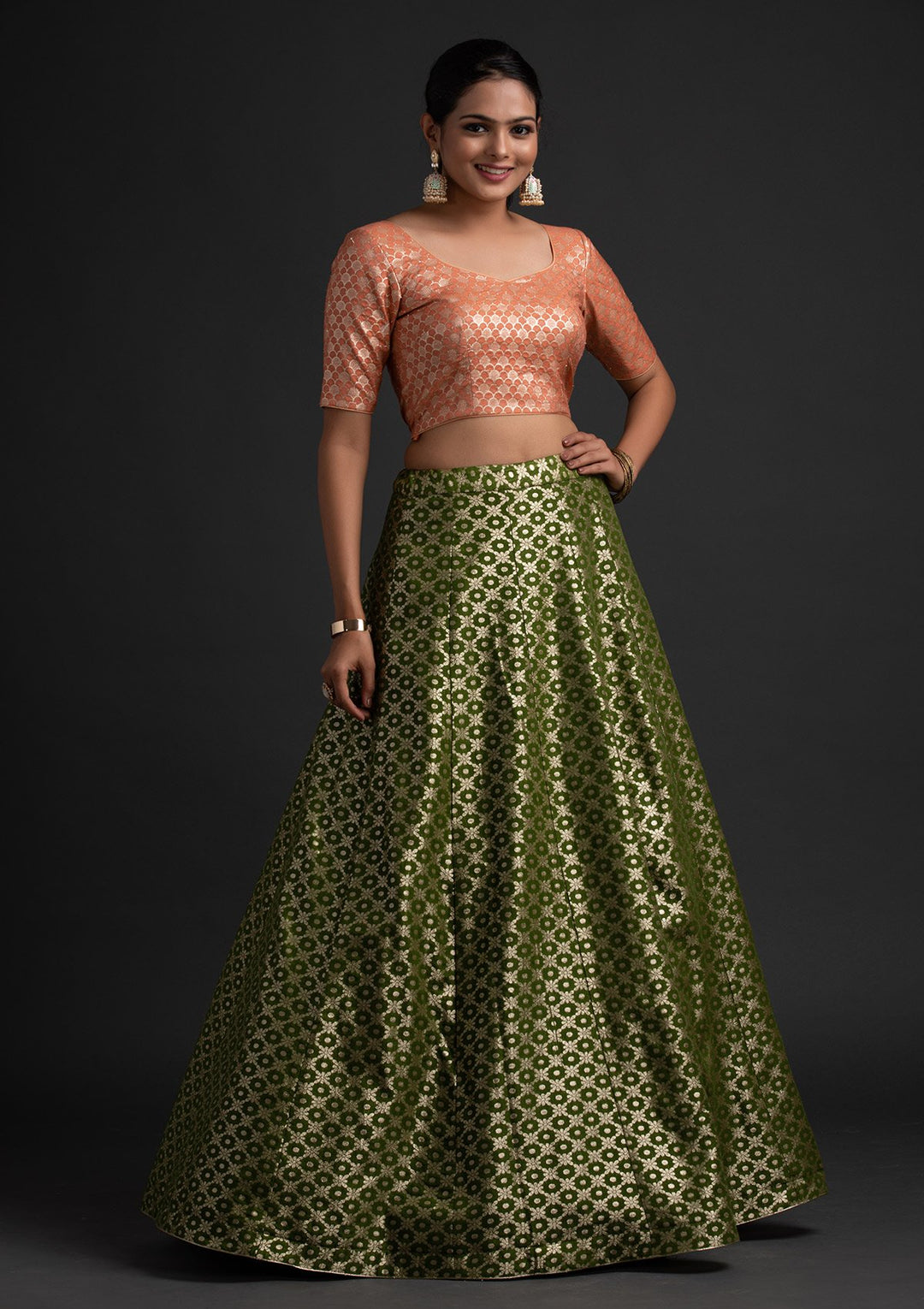 Mehendi Zariwork Banarasi Designer Skirt - koskii
