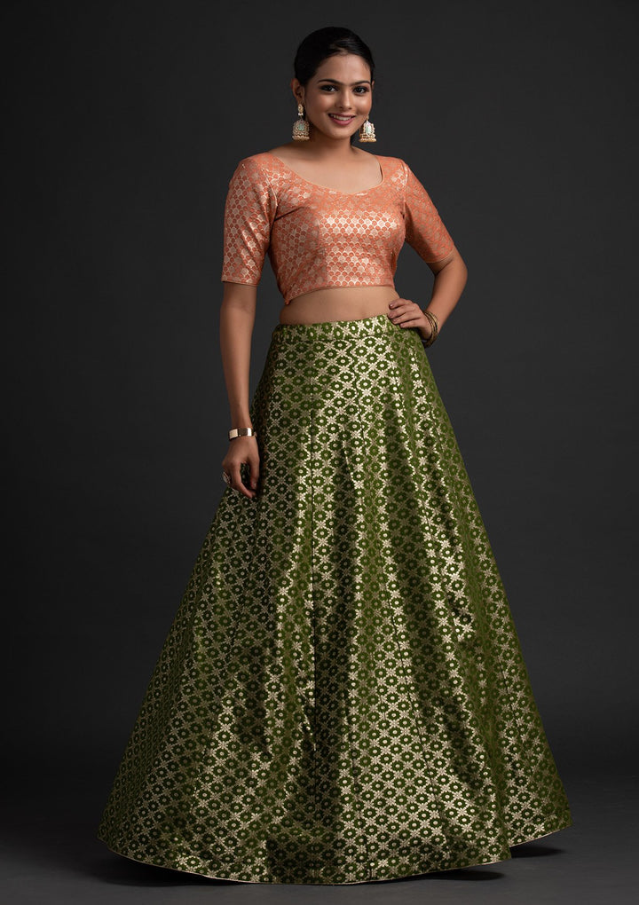 Mehendi Zariwork Banarasi Designer Skirt - koskii