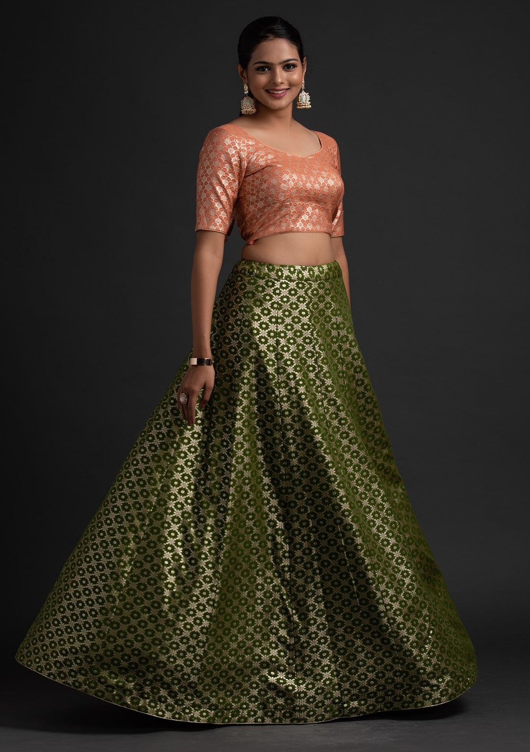 Mehendi Zariwork Banarasi Designer Skirt - koskii
