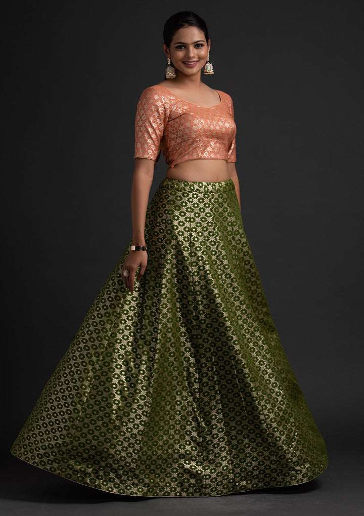 Mehendi Zariwork Banarasi Designer Skirt - koskii
